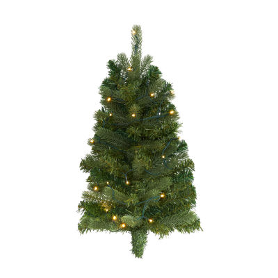 Nearly Natural Flat Back Wall Hanging Faux 2 Foot Pre-Lit Christmas Tree