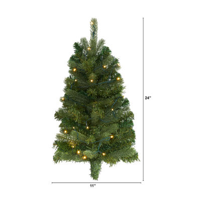 Nearly Natural Flat Back Wall Hanging Faux 2 Foot Pre-Lit Christmas Tree