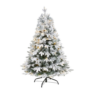 Nearly Natural Flocked Mixed 4 Foot Pre-Lit Pine Christmas Tree