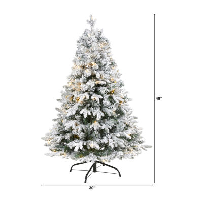 Nearly Natural Flocked Mixed 4 Foot Pre-Lit Pine Christmas Tree