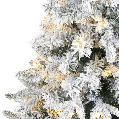 Nearly Natural Flocked Mixed 4 Foot Pre-Lit Pine Christmas Tree