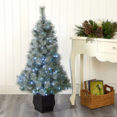 Nearly Natural Snowy Faux 4 Foot Pre-Lit Pine Christmas Tree