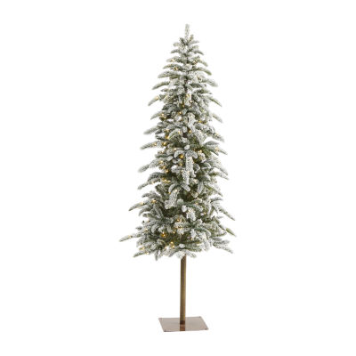 Nearly Natural Flocked 6 1/2 Foot Pre-Lit Christmas Tree