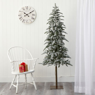 Nearly Natural Flocked 6 1/2 Foot Pre-Lit Christmas Tree