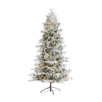 Nearly Natural Flocked 7 1/2 Foot Pre-Lit Spruce Christmas Tree