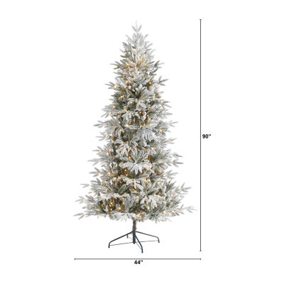 Nearly Natural Flocked 7 1/2 Foot Pre-Lit Spruce Christmas Tree