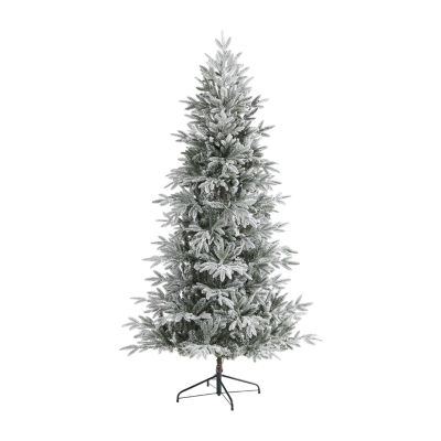 Nearly Natural Flocked 7 1/2 Foot Pre-Lit Spruce Christmas Tree