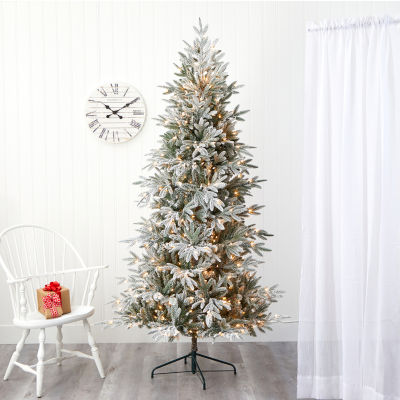 Nearly Natural Flocked 7 1/2 Foot Pre-Lit Spruce Christmas Tree