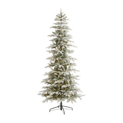 Nearly Natural Slim Flocked 7 1/2 Foot Pre-Lit Spruce Christmas Tree