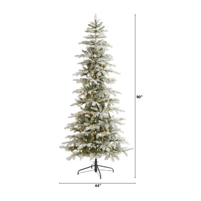 Nearly Natural Slim Flocked 7 1/2 Foot Pre-Lit Spruce Christmas Tree