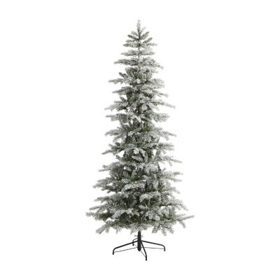 Nearly Natural Slim Flocked 7 1/2 Foot Pre-Lit Spruce Christmas Tree