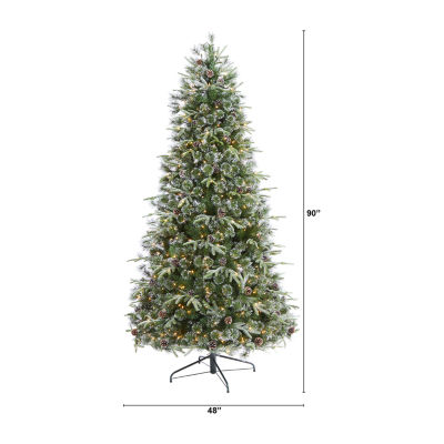 Nearly Natural Snowed Tipped 7 1/2 Foot Pre-Lit Pine Christmas Tree