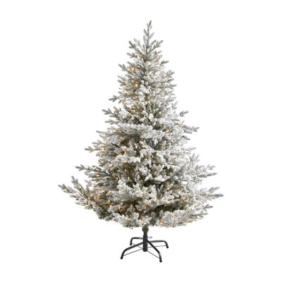 Nearly Natural Flocked Fraser Faux 6 Foot Pre-Lit Fir Christmas Tree