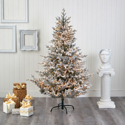 Nearly Natural Flocked Fraser Faux 6 Foot Pre-Lit Fir Christmas Tree