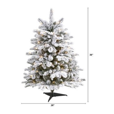 Nearly Natural Flocked 3 Foot Pre-Lit Fir Christmas Tree