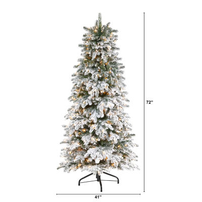 Nearly Natural Flocked 6 Foot Pre-Lit Fir Christmas Tree