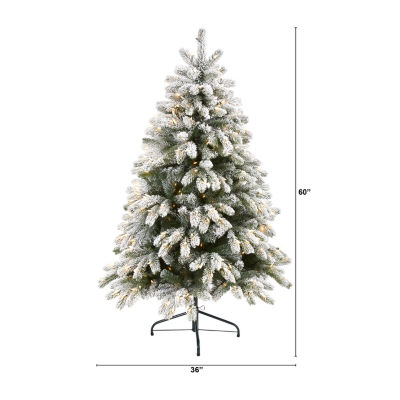 Nearly Natural Flocked Faux 5 Foot Pre-Lit Spruce Christmas Tree