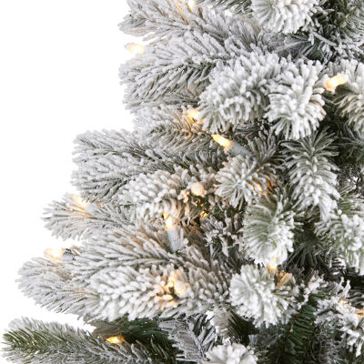 Nearly Natural Flocked Faux 5 Foot Pre-Lit Spruce Christmas Tree