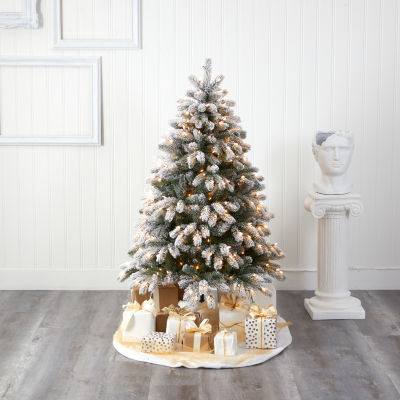 Nearly Natural Flocked Faux 5 Foot Pre-Lit Spruce Christmas Tree