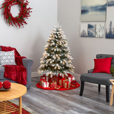 Nearly Natural Flocked Faux 5 Foot Pre-Lit Spruce Christmas Tree