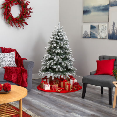 Nearly Natural Flocked Faux 5 Foot Pre-Lit Spruce Christmas Tree