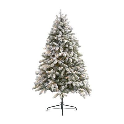 Nearly Natural Flocked Faux 6 Foot Pre-Lit Spruce Christmas Tree