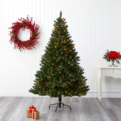 Nearly Natural Northern Rocky Faux 7 Foot Pre-Lit Spruce Christmas Tree