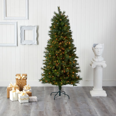 Nearly Natural Slim Faux 6 Foot Pre-Lit Pine Christmas Tree