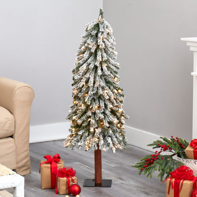 Nearly Natural Flocked 4 Foot Pre-Lit Christmas Tree