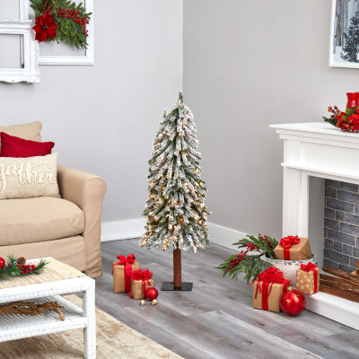 Nearly Natural Flocked 4 Foot Pre-Lit Christmas Tree