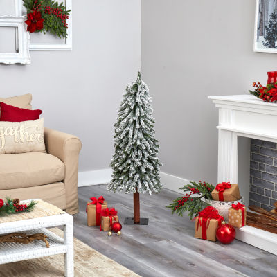 Nearly Natural Flocked 4 Foot Pre-Lit Christmas Tree