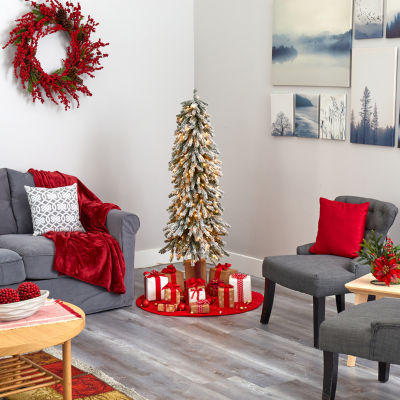 Nearly Natural Flocked 5 Foot Pre-Lit Christmas Tree