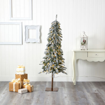 Nearly Natural Flocked 5 1/2 Foot Pre-Lit Christmas Tree