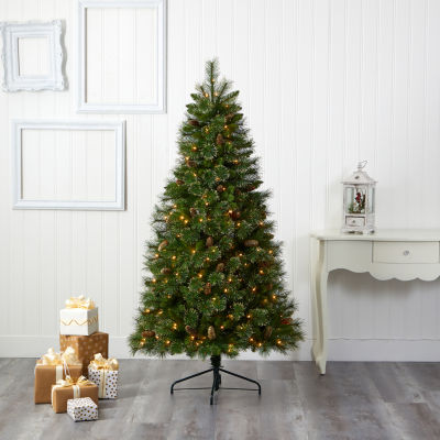 Nearly Natural Golden Tip 6 Foot Pre-Lit Pine Christmas Tree