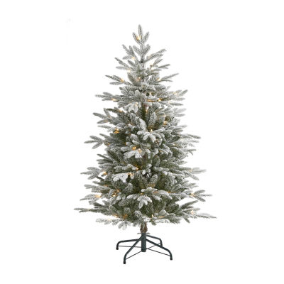 Nearly Natural Flocked 4 1/2 Foot Pre-Lit Spruce Christmas Tree