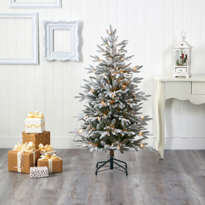 Nearly Natural Flocked 4 1/2 Foot Pre-Lit Spruce Christmas Tree