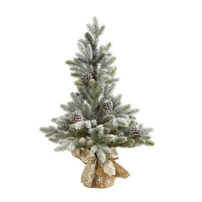Nearly Natural Flocked Faux With Cones 2 Foot Christmas Tree