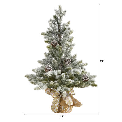 Nearly Natural Flocked Faux With Cones 2 Foot Christmas Tree