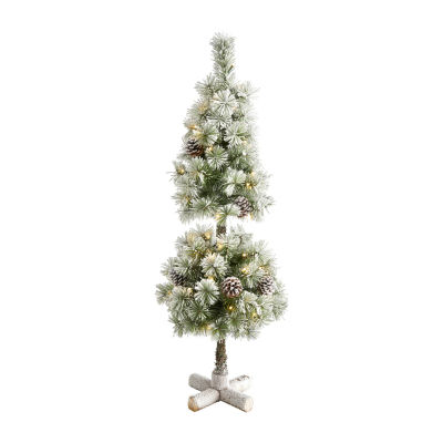 Nearly Natural Flocked Topiary 3 Foot Pre-Lit Christmas Tree