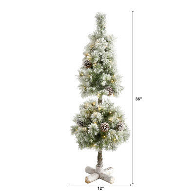 Nearly Natural Flocked Topiary 3 Foot Pre-Lit Christmas Tree