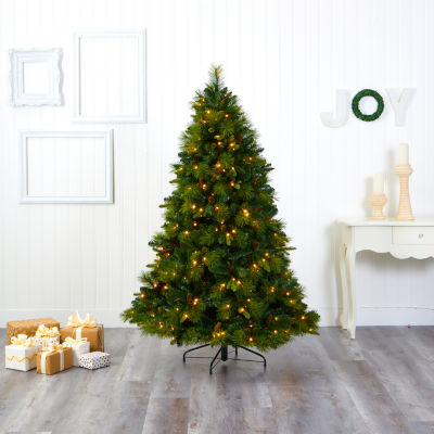 Nearly Natural North Carolina Mixed Faux 6 1/2 Foot Pre-Lit Pine Christmas Tree