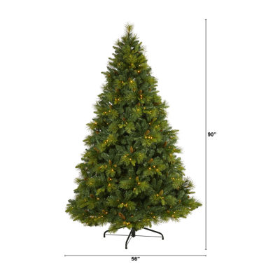 Nearly Natural North Carolina Mixed Faux 7 1/2 Foot Pre-Lit Pine Christmas Tree