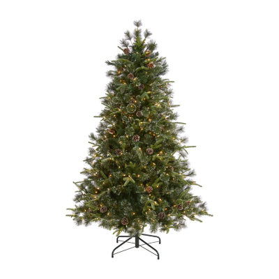 Nearly Natural Snowed Tipped Faux 6 Foot Pre-Lit Pine Christmas Tree