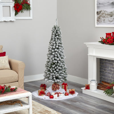 Nearly Natural Flocked Pencil Foot Christmas Tree