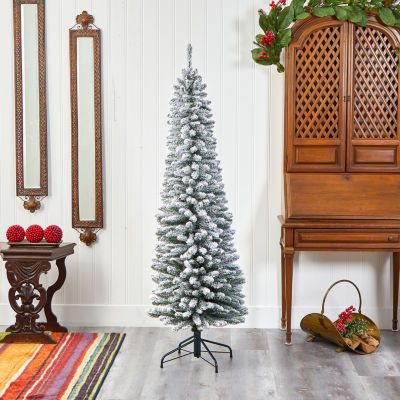 Nearly Natural Flocked Pencil 6 Foot Christmas Tree