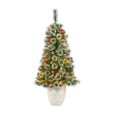 Nearly Natural Frosted Swiss Faux 4 Foot Pre-Lit Pine Christmas Tree