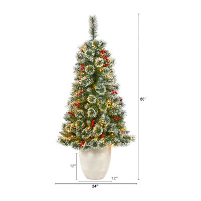 Nearly Natural Frosted Swiss Faux 4 Foot Pre-Lit Pine Christmas Tree