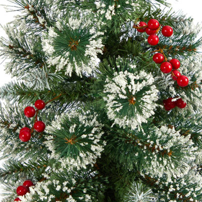 Nearly Natural Frosted Swiss Faux 4 Foot Pre-Lit Pine Christmas Tree