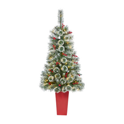 Nearly Natural Frosted Swiss Faux 4 Foot Pre-Lit Pine Christmas Tree