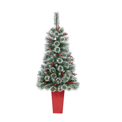 Nearly Natural Frosted Swiss Faux 4 Foot Pre-Lit Pine Christmas Tree